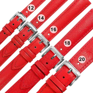 【Watchband】12.14.16.18.20 mm / 各品牌通用 真皮防刮壓紋錶帶 不鏽鋼扣頭(紅色)