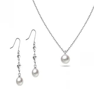 【City Diamond 引雅】網路獨家 天然珍珠 項鍊 垂掛 愛心 耳環 套組(職人工藝系列)