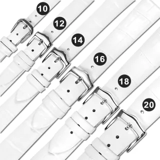 【Watchband】10.12.14.16.18.20 mm / 各品牌通用 真皮壓紋錶帶 不鏽鋼扣頭(白色)