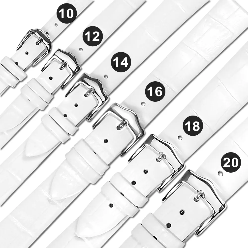 【Watchband】10.12.14.16.18.20 mm / 各品牌通用 真皮壓紋錶帶 不鏽鋼扣頭(白色)