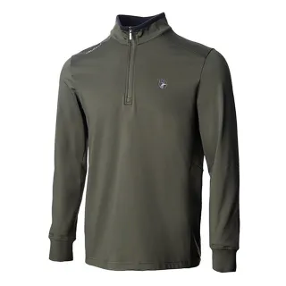 【Wildland 荒野】男 彈性拉鍊保暖上衣-墨綠 0A72612-38(彈性上衣/長袖上衣/保暖上衣)