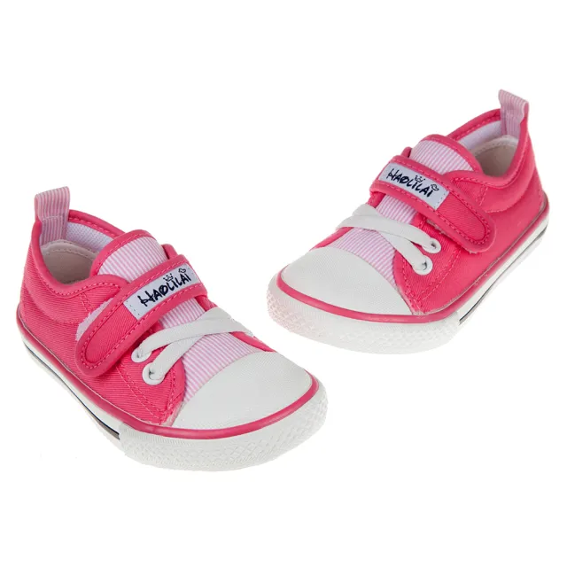 【百搭時尚】粉色條紋兒童帆布休閒鞋(T9X127G)