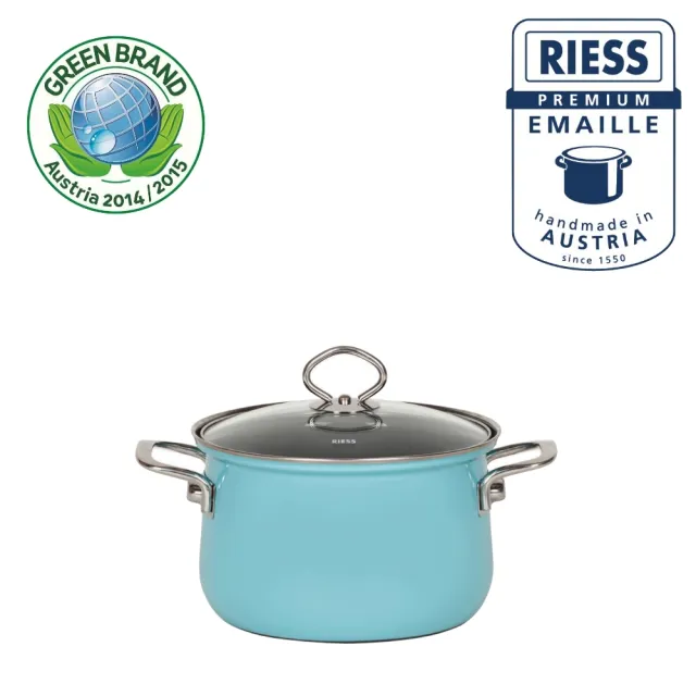 【Riess】奧地利國寶陶瓷琺瑯湯鍋16CM(水晶藍)