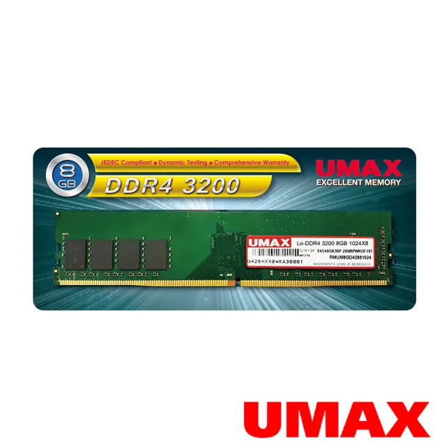 【UMAX】DDR4 3200 8GB 桌上型記憶體(1024x8)