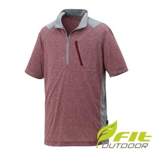 【Fit 維特】男-吸排透氣短袖立領上衣-暗紅 JS1102-A0(透氣合身/POLO衫/短袖上衣/運動休閒)