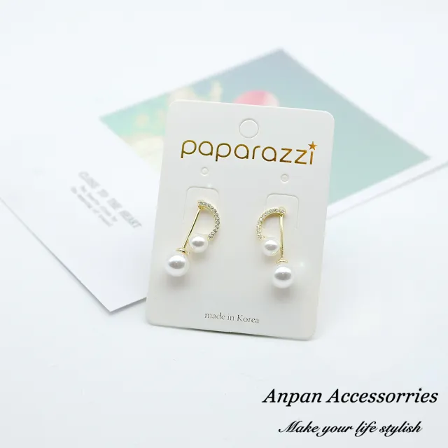 【Anpan】韓東大門美妙音符珍珠鑽石前後扣兩用925銀耳針式耳環