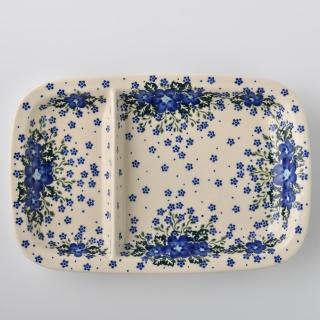 【美學生活】波蘭陶 Vena 分隔盤 二格餐盤 分格盤 餐盤 水果盤 點心盤 28x19cm 波蘭手工製(青花涼夏系列)