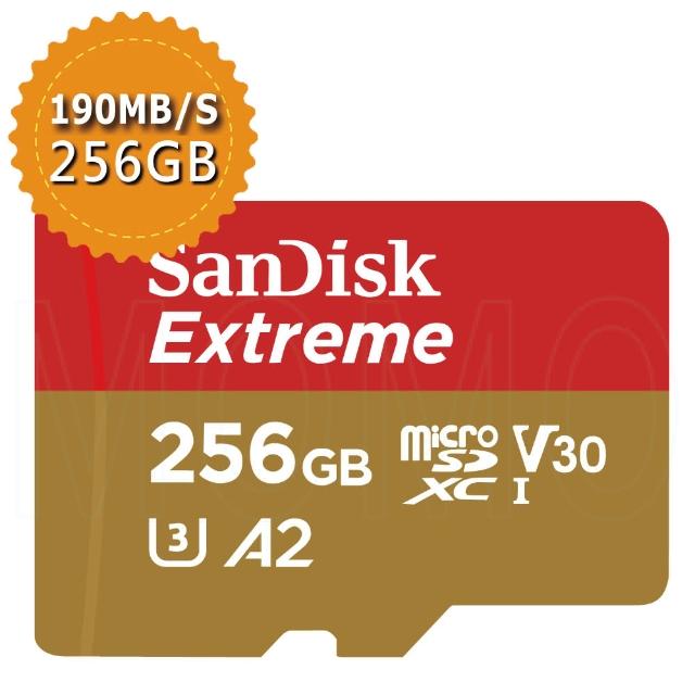 【SanDisk 晟碟】Extreme microSDXC V30 A2 256GB 190MB/s記憶卡(平行輸入)