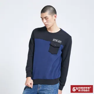 【5th STREET】男拼接衛衣厚長袖T恤-黑色