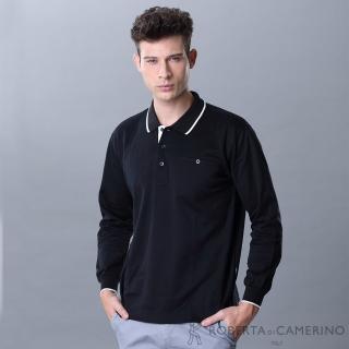【ROBERTA諾貝達】臺灣製 休閒百搭 修身長袖POLO棉衫(黑色)