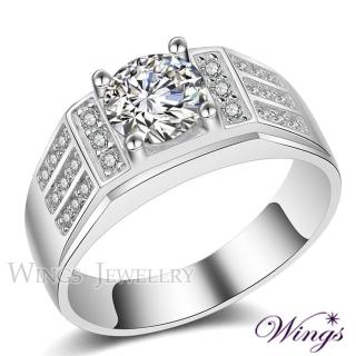 【WINGS】八心八箭 戒指 王者再臨 璀璨方晶鋯石擬真鑽戒 窄版(送禮 飾品 男戒 質感 婚戒 情人 禮盒 結婚)
