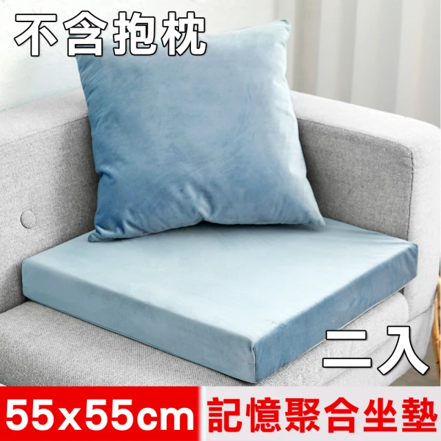 【凱蕾絲帝】台灣製造-高支撐記憶聚合加厚絨布坐墊/沙發墊/實木椅墊55x55cm(淺藍二入)