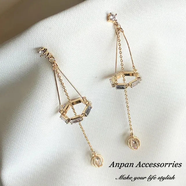 【Anpan】925銀針韓東大門IG立體鑽石水晶垂墜耳環