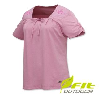 【Fit 維特】女-雪花方型領抗UV排汗衣-淡粉紅 ES2117-10(排汗衣/抗UV)