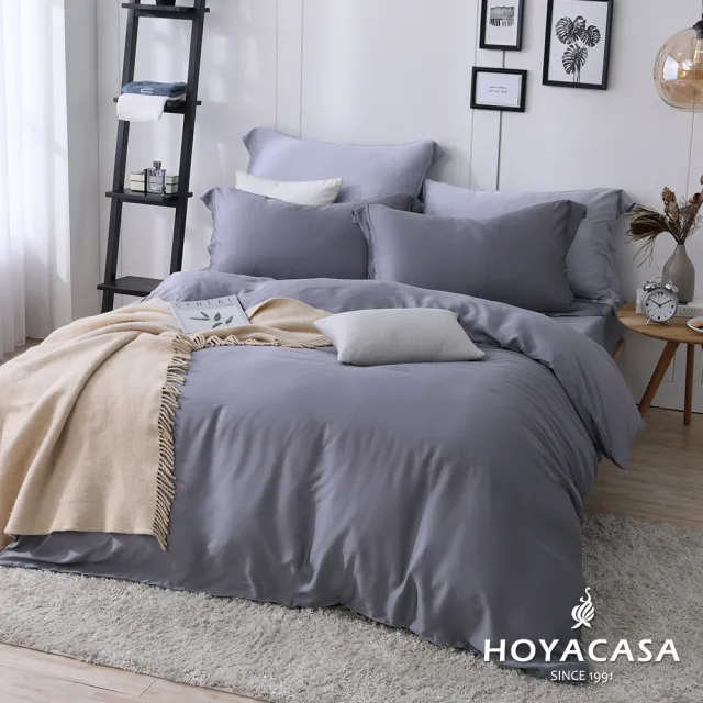 【HOYACASA】60支天絲被套床包組-法式簡約(雙人-星辰銀)