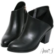 【Ann’S】一樣很瘦-側V異材質拼接美型粗跟短靴(黑)
