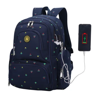 【DF Queenin】熱銷推薦款升級USB大容量多口袋後背包媽咪包-共4色