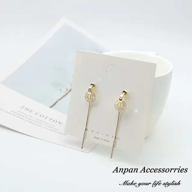 【Anpan】925銀針韓東大門一款兩戴前後扣鑽石水晶太陽光圈耳環