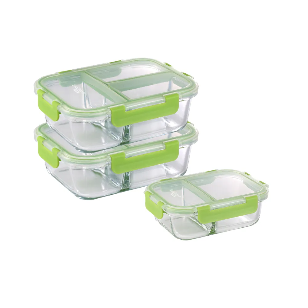 【CorelleBrands 康寧餐具】全新升級全分隔長方形玻璃保鮮盒3入組