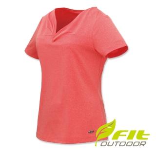 【Fit 維特】女-雪花V領抗UV排汗衣-桔紅 ES2118-25(抗UV/排汗衣/V領)
