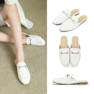 【FUFA Shoes 富發牌】低調金屬圓扣穆勒鞋-白 1PE81(女鞋/女懶人鞋/拖鞋/便鞋)