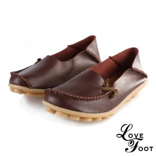 【LOVE FOOT 樂芙】全真皮小鈕結造型兩穿超軟Q休閒淑女豆豆鞋(咖啡)