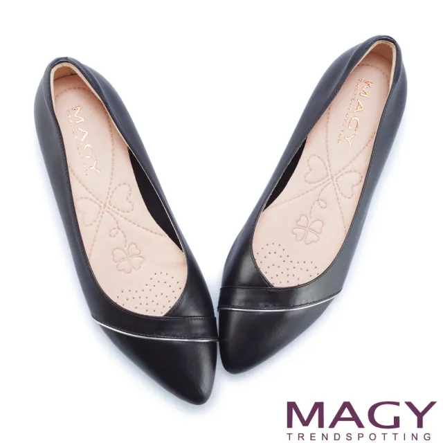 【MAGY】通勤百搭 真皮親膚舒適尖頭平底鞋(黑色)