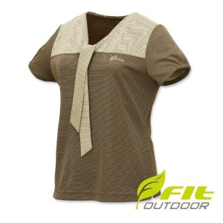 【Fit 維特】女-V領抗UV排汗衣-暗黃 ES2120-39(排汗/抗UV/V領上衣/休閒上衣)