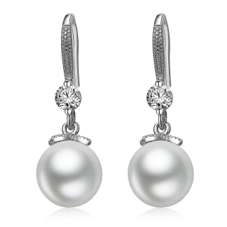 【Jpqueen】白晝星光純潔水鑽珍珠浪漫耳環(銀色2尺寸可選)