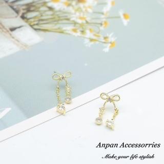 【Anpan】925銀針韓東大門氣質小巧蝴蝶結鑽石小流蘇耳環