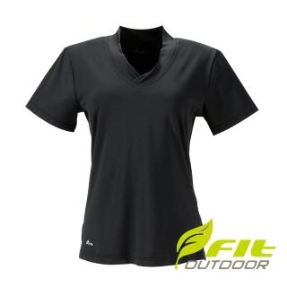 【Fit 維特】女吸濕排汗V領衫-經典黑 CS2107-79(V領衫/吸濕排汗/休閒上衣)