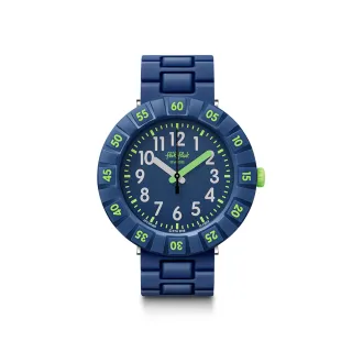 【Flik Flak】兒童手錶 色彩風暴-藍綠 SOLO DARK BLUE 兒童錶 瑞士錶 錶(36.7mm)