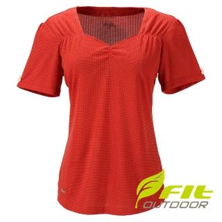 【Fit 維特】女 吸濕排汗船領衫-魅力紅 CS2110-14(排汗衣/休閒/女上衣)