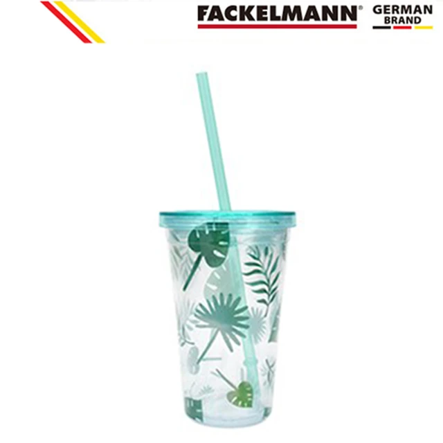 【Fackelmann】炫彩雙層吸管杯360ml(環保吸管杯)