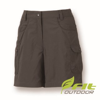 【Fit 維特】女-吸排抗UV可反折平織短褲-摩卡 HS2901-05(短褲/褲子/平織短褲/防曬/女短褲)