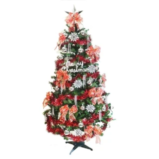 【摩達客】耶誕-6尺/6呎-180cm幸福一般型裝飾綠色聖誕樹(含銀雪花紅系配件/不含燈/本島免運費)