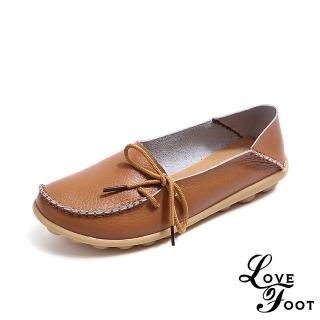 【LOVE FOOT 樂芙】全真皮兩穿超軟Q休閒淑女豆豆鞋(卡其)