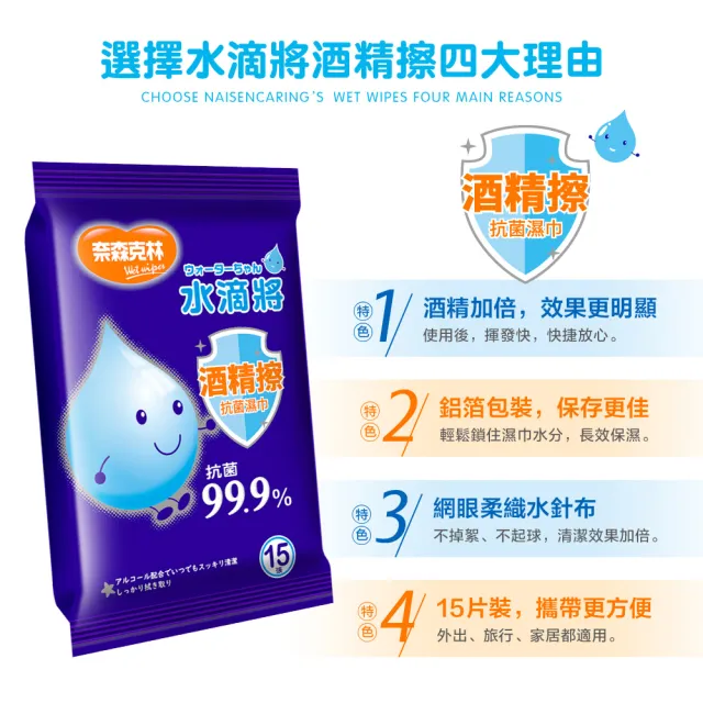 定期配【奈森克林】水滴將酒精擦抗菌濕巾15抽(36包/箱) 