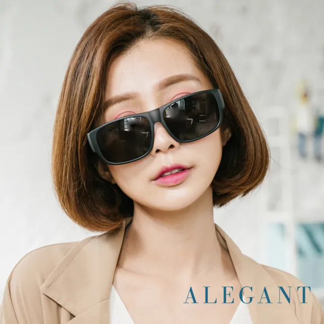 【ALEGANT】潮流果凍黑色方框全罩式偏光墨鏡/外掛式UV400太陽眼鏡(外掛式/包覆式/全罩式墨鏡/車用太陽眼鏡)