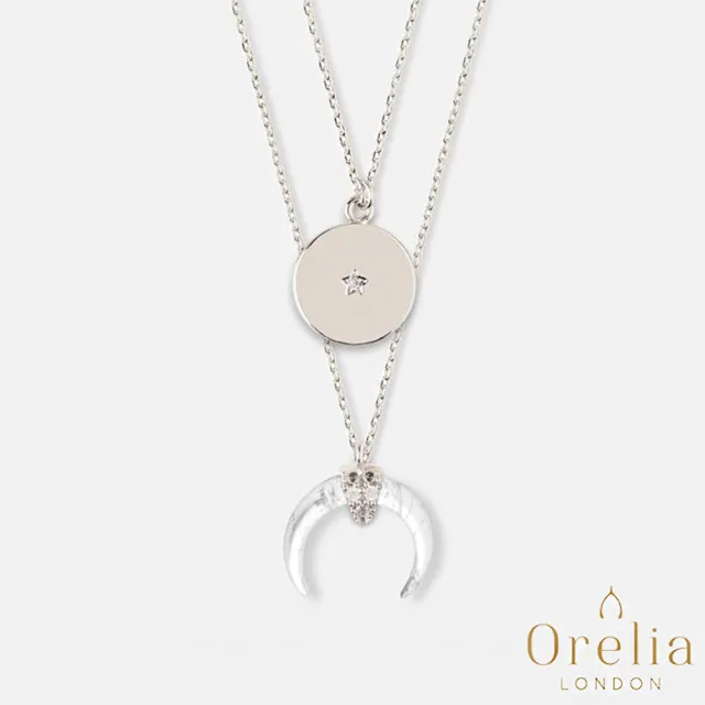 【Orelia】英國雅致品牌 Crescent & Corn 時尚月牙大理石白銀飾雙層項鍊