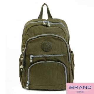 【iBrand】618 繽紛樂園尼龍多口袋後揹包(軍綠色)