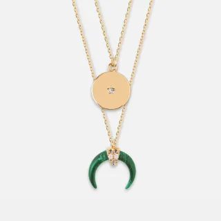 【Orelia】英國雅致品牌 Crescent & Corn 時尚月牙翠綠大理石層次鍍金項鍊