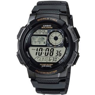 【CASIO 卡西歐】10年電力世界時間計時錶 父親節 送禮(AE-1000W-1A)