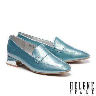 【HELENE SPARK】復古時髦金屬感白鑽樂福低跟鞋(藍)