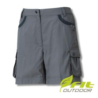 【Fit 維特】女-吸排抗UV多功能平織短褲-淺棕 GS2901-04(彈性褲/短褲/褲子/休閒褲)