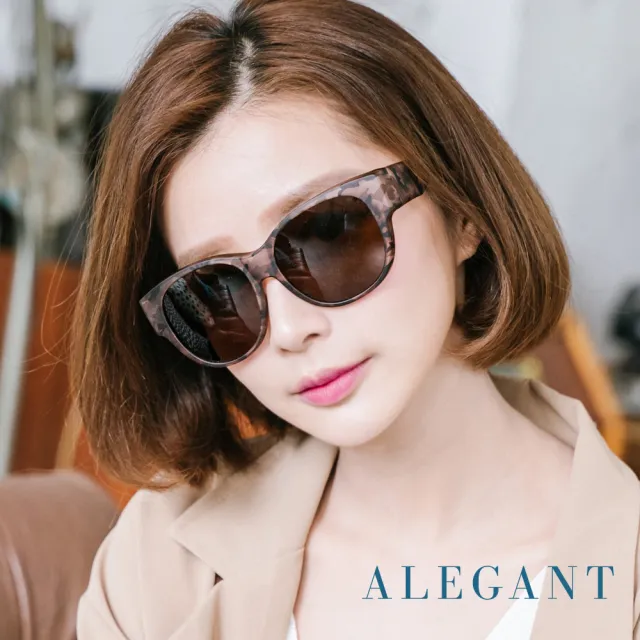 【ALEGANT】經典亞麻棕色豹紋圓框全罩式偏光墨鏡/外掛式UV400太陽眼鏡(外掛式/包覆式/寶麗來墨鏡/車用眼鏡)