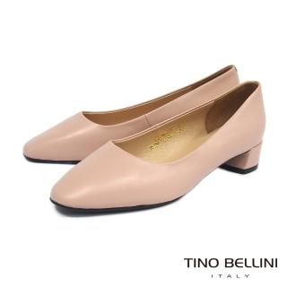 【TINO BELLINI 貝里尼】柔美簡潔全真皮方頭中跟鞋TF9089(粉)