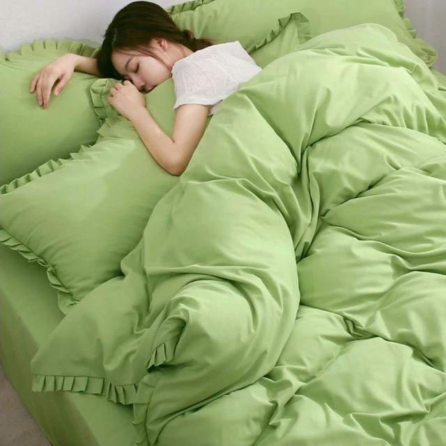 【Jun Jun】花邊純色床單雙人4件套 蘋果綠(加大雙人床單被套組)