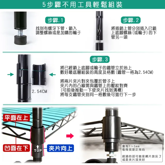 【yo-life】超值五層鐵架-贈高荷重工業輪-銀/黑任選(61x46x170cm)