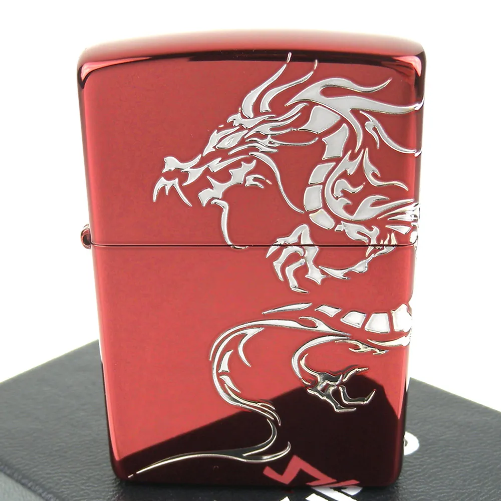 【Zippo】日系~Dragon-民族風龍圖騰-兩面連續加工打火機(離子紅款)